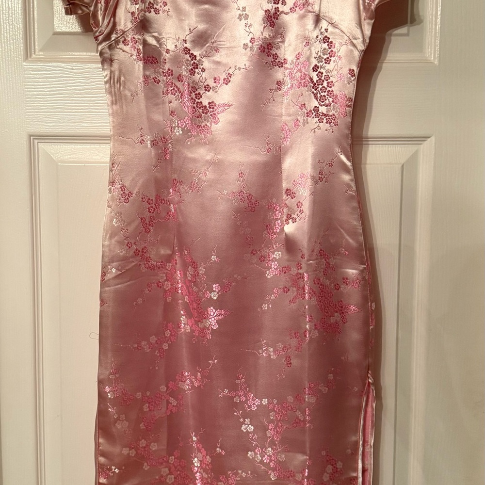 Pink Floral Satin Dress